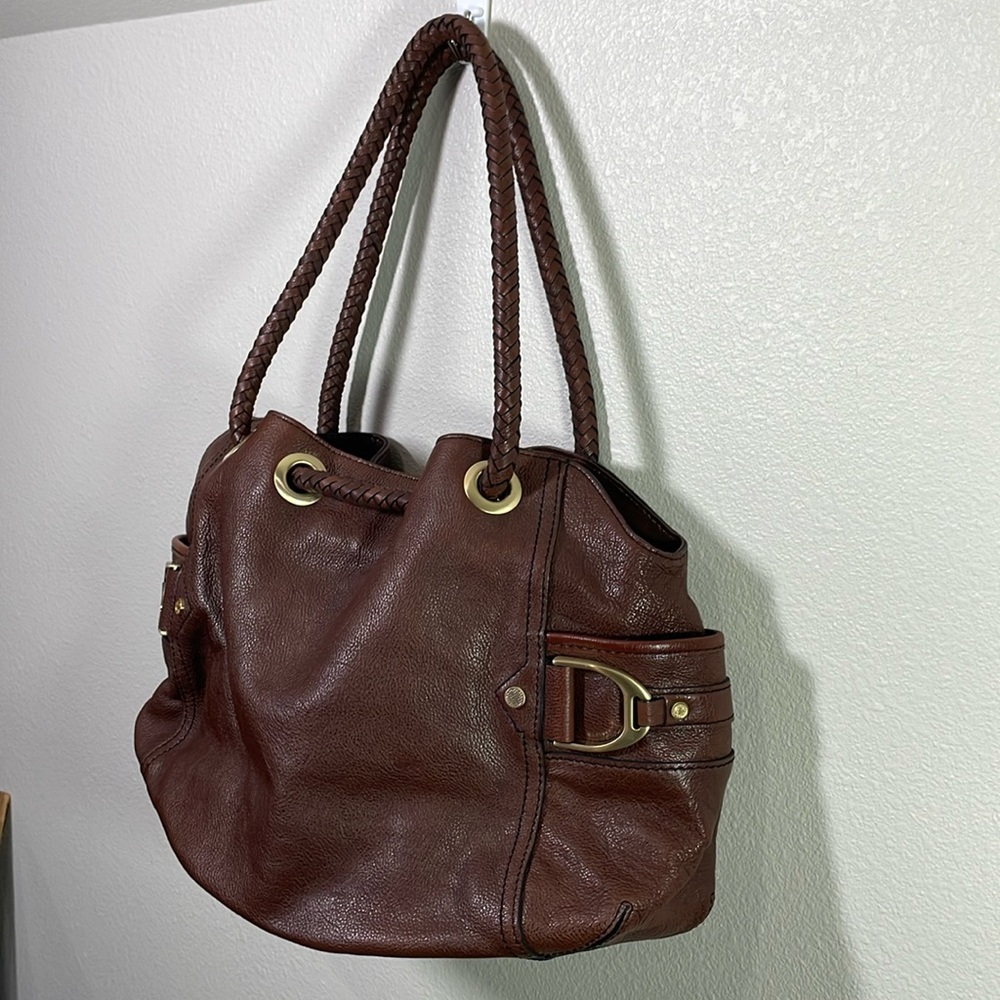 Cole Haan Brown Pebbled Leather Braided Handles Large Shoulder Bag - Picture 2 of 16